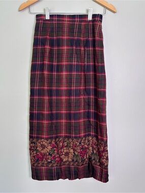 VTG Talbots Plaid Floral Wrap Long Skirt-Petite 2-Cottagecore/Fall-Wool Blend